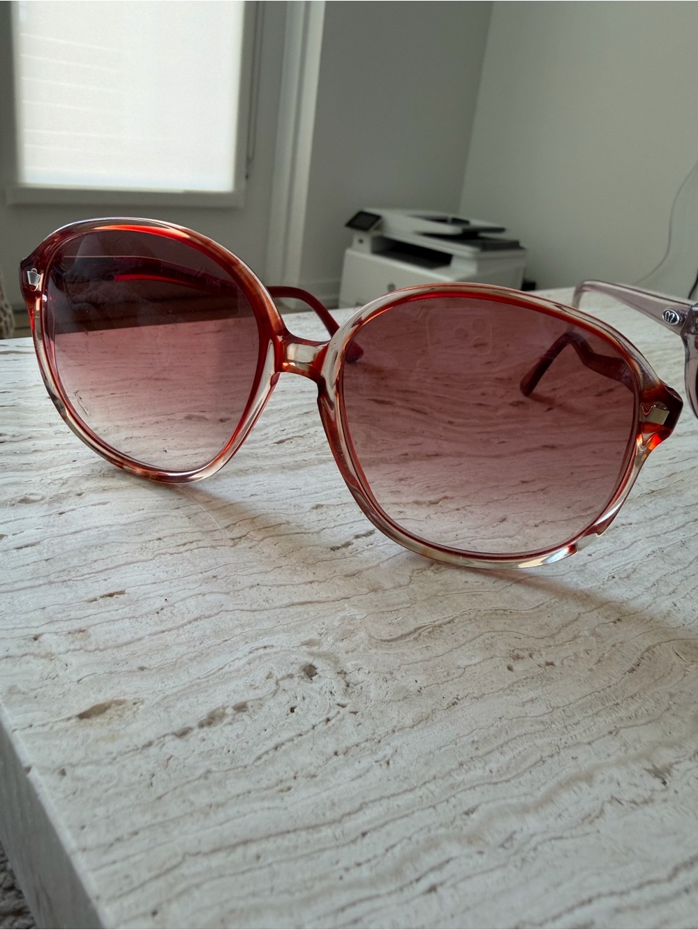 Yves Saint Laurent Transparent Red Gradient Round Oversized Sunglasses Vintage
